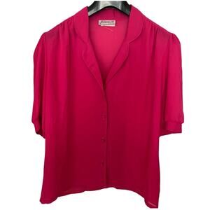 Vintage Jolene Fashions 1980s Pink Semi Sheer Blouse 14 Romantic Office Casual